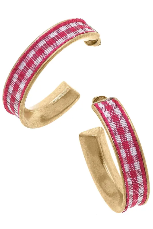 Libby Gingham Hoop Earrings in Fuchsia sold by Canvas Style
