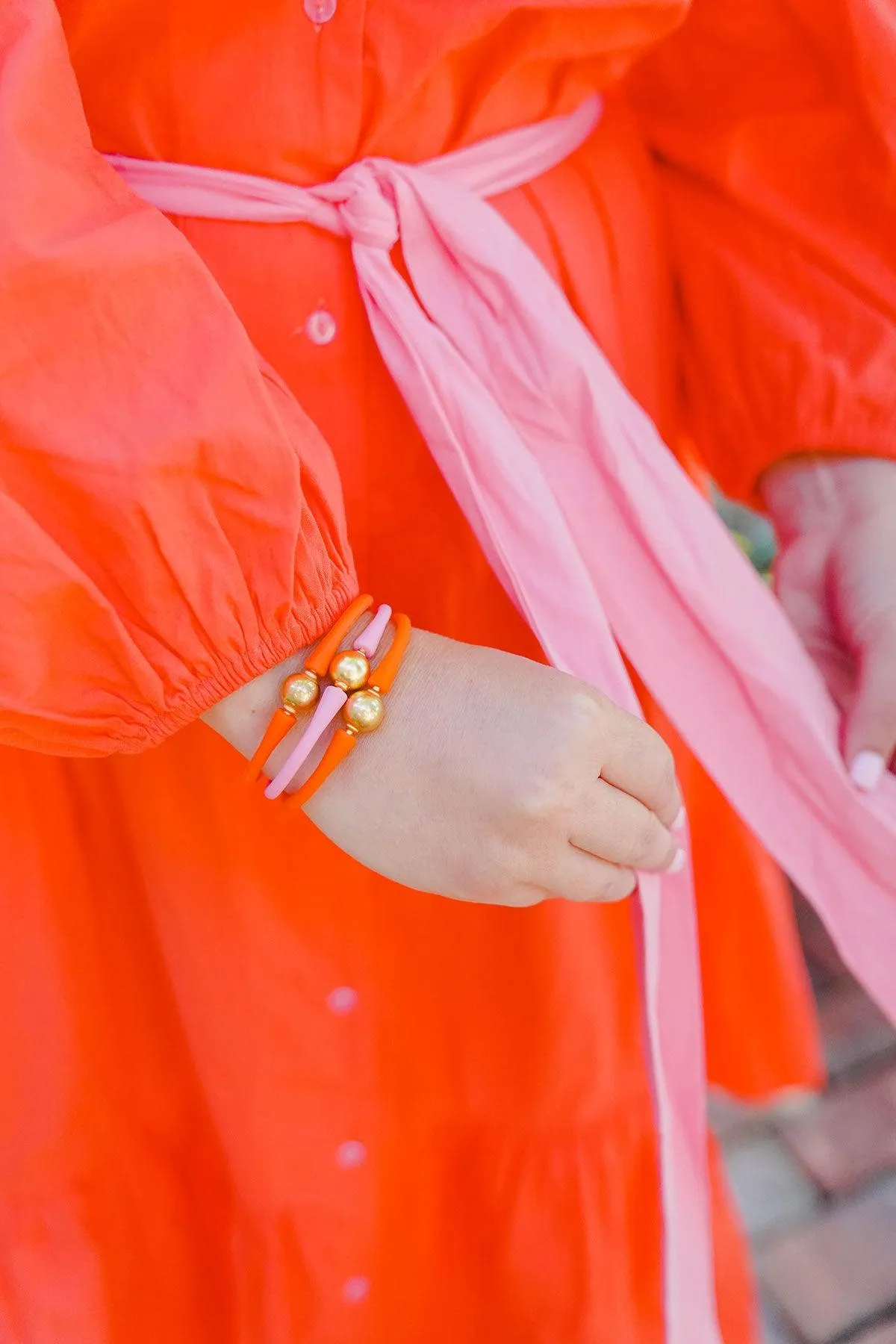 Bali 24K Gold Plated Ball Bead Silicone Bracelet in Orange - FINAL SALE sold by Canvas Style product image thumbnail 2