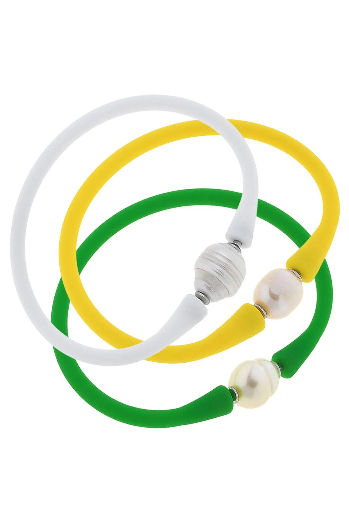 Bali Freshwater Pearl Bracelet Augusta Stack of 3 in Green, White & Yellow sold by Canvas Style