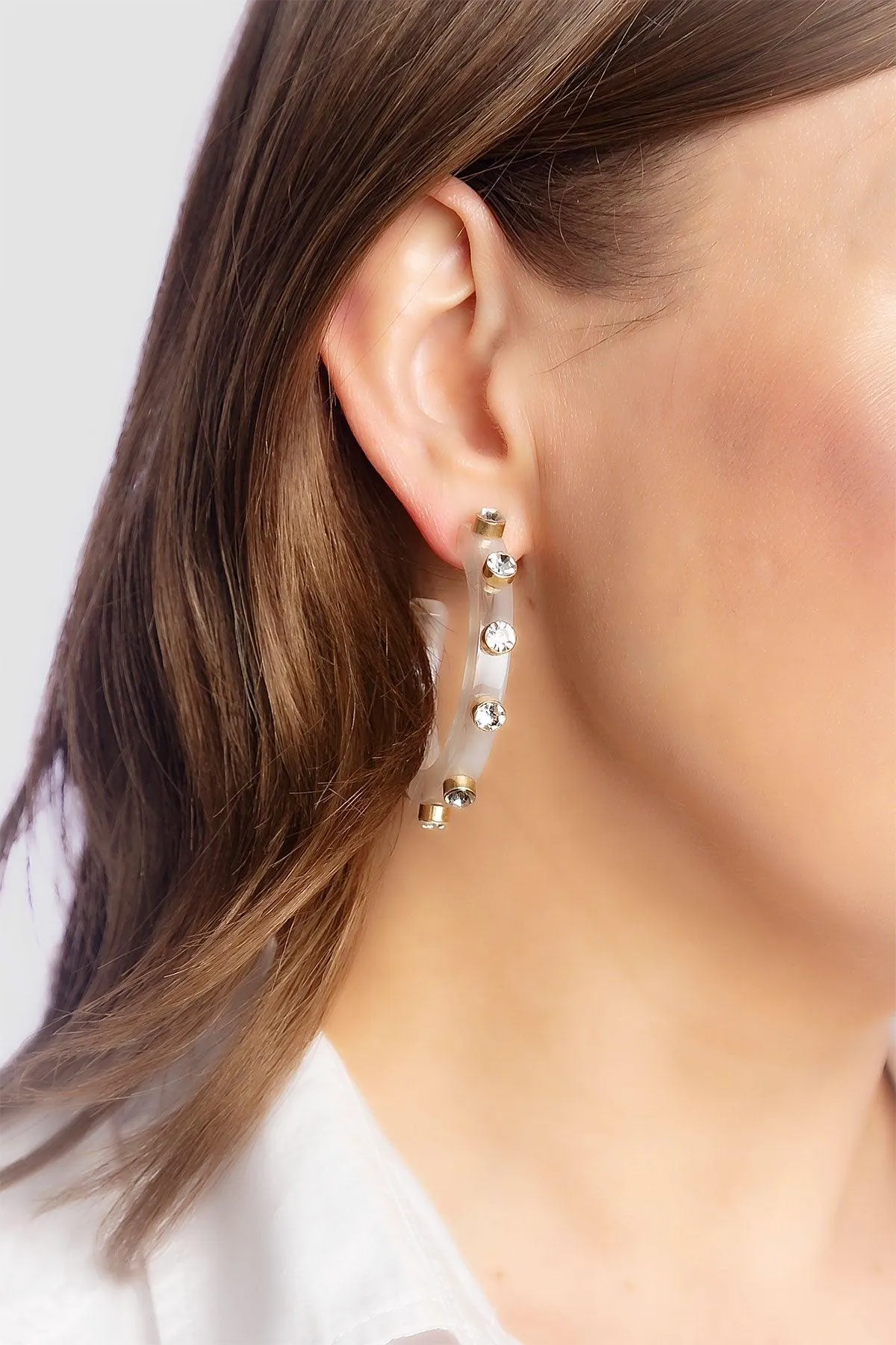 Renee Resin and Rhinestone Hoop Earrings in White sold by Canvas Style product image thumbnail 2