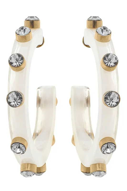 Renee Resin and Rhinestone Hoop Earrings in White sold by Canvas Style