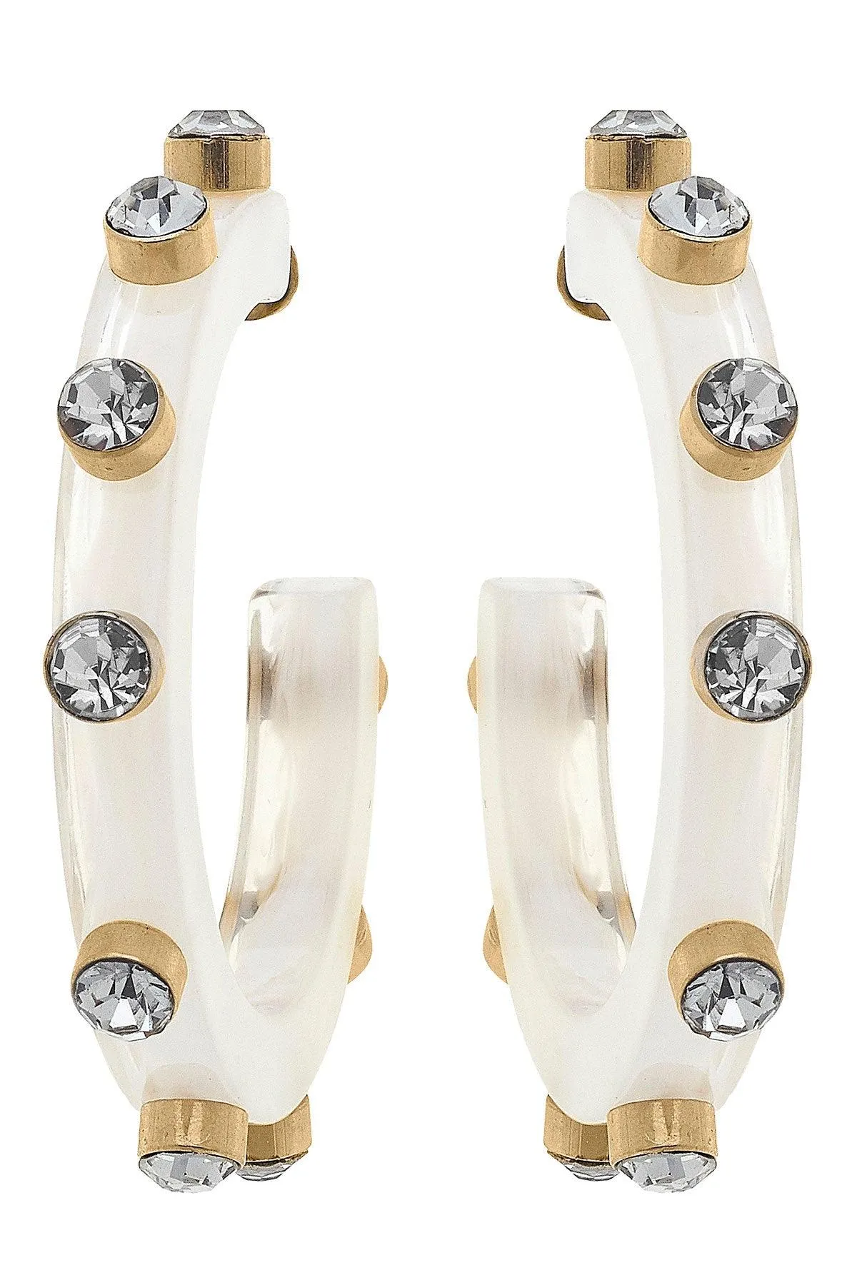Renee Resin and Rhinestone Hoop Earrings in White sold by Canvas Style
