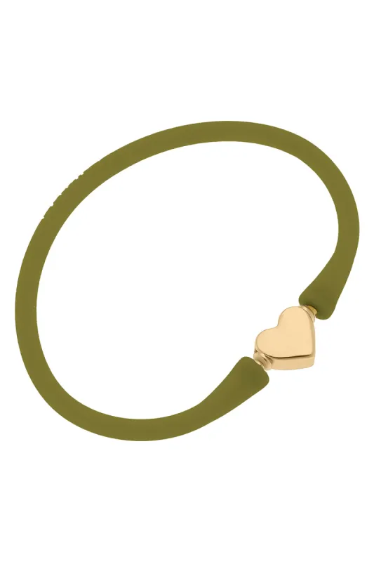 Bali Heart Bead Silicone Bracelet in Olive - FINAL SALE sold by Canvas Style