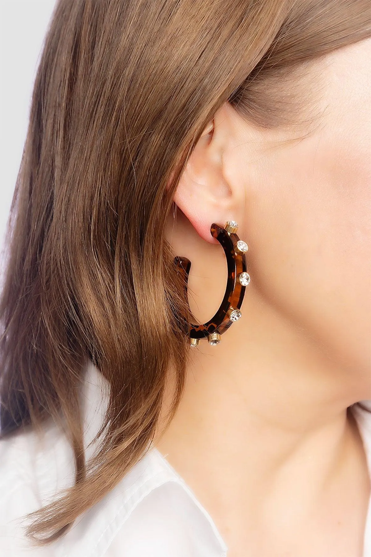 Renee Resin and Rhinestone Hoop Earrings in Tortoise sold by Canvas Style product image thumbnail 2
