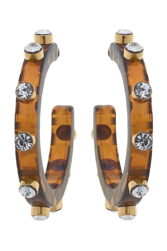 Renee Resin and Rhinestone Hoop Earrings in Tortoise sold by Canvas Style