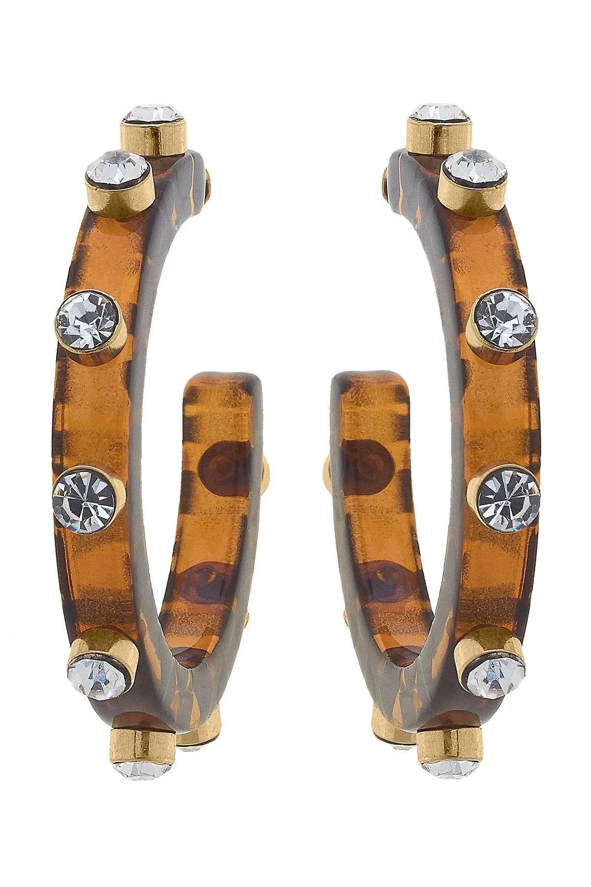 Renee Resin and Rhinestone Hoop Earrings in Tortoise sold by Canvas Style