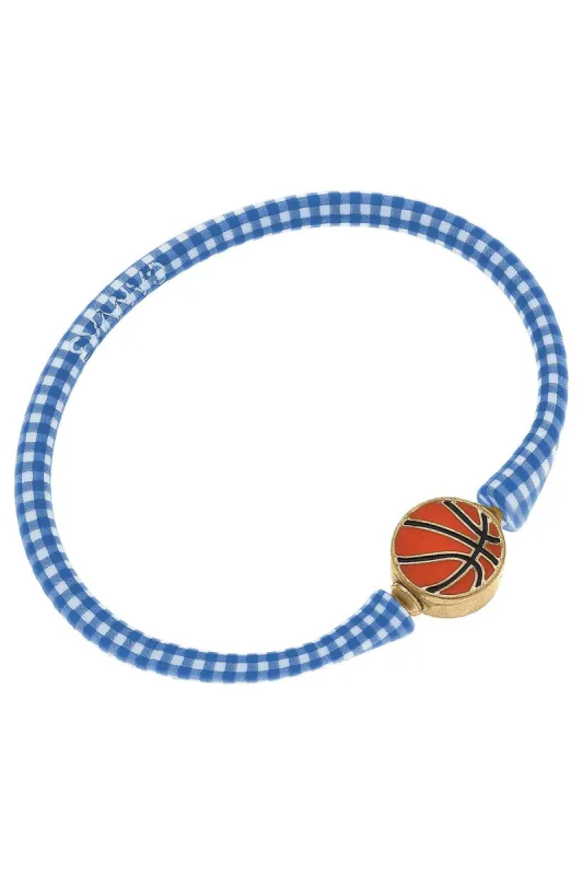 Enamel Basketball Silicone Bali Bracelet in Blue Gingham sold by Canvas Style
