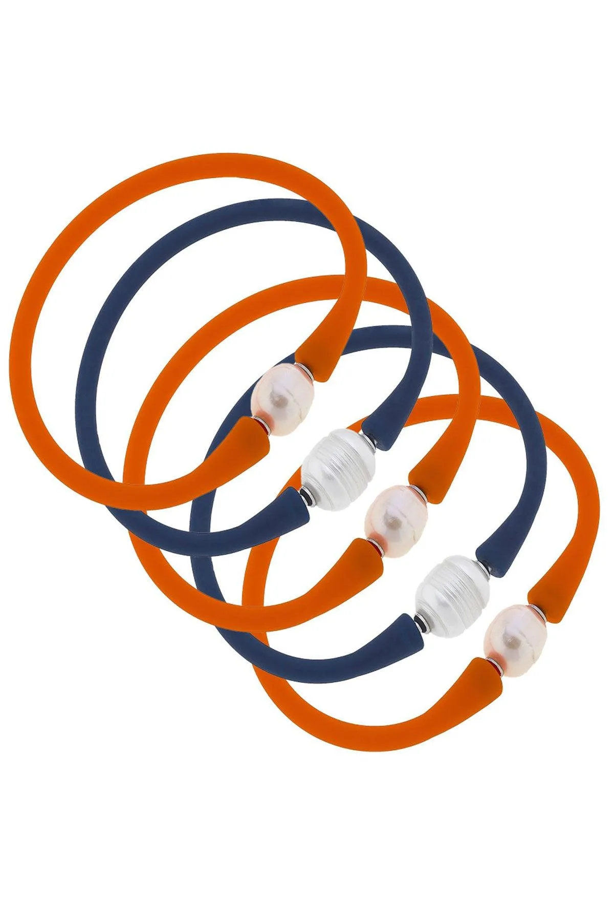 Bali Game Day Freshwater Pearl Bracelet Set of 5 in Orange & Navy sold by Canvas Style