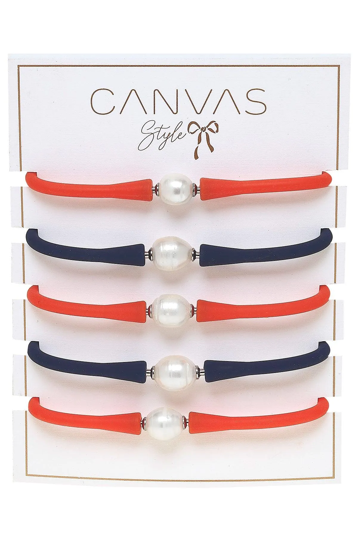 Bali Game Day Freshwater Pearl Bracelet Set of 5 in Orange & Navy sold by Canvas Style product image thumbnail 2