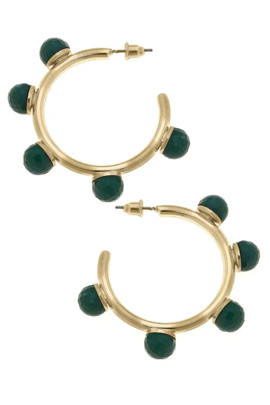 Allison Resin Beaded Hoop Earrings in Green sold by Canvas Style