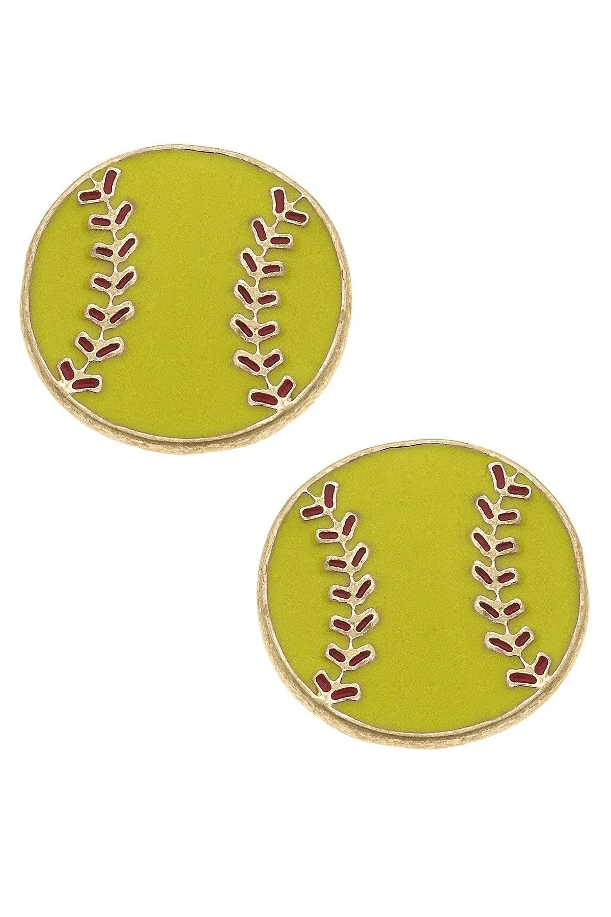 Softball Enamel Stud Earrings in Fluorescent Yellow sold by Canvas Style