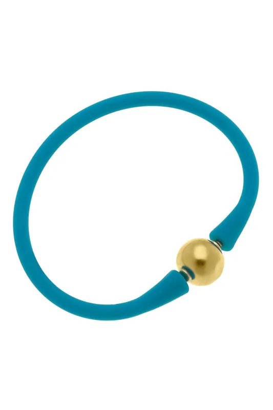 Bali 24K Gold Plated Ball Bead Silicone Bracelet in Teal - FINAL SALE sold by Canvas Style