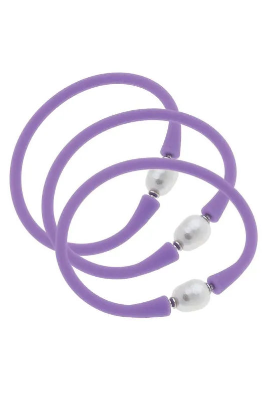Bali Freshwater Pearl Silicone Bracelet Set of 3 in Lavender - FINAL SALE sold by Canvas Style