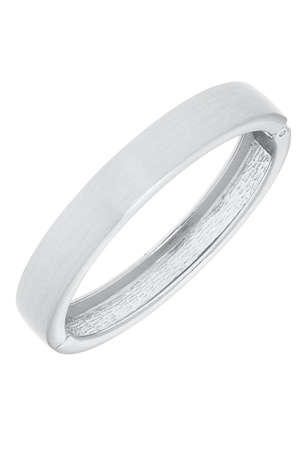 Clara Hinge Bangle in Satin Silver sold by Canvas Style