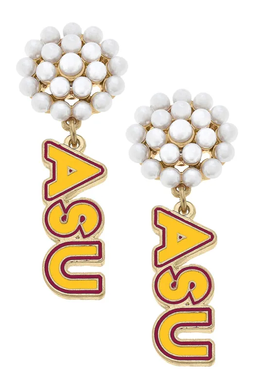 Arizona State Sun Devils Pearl Cluster Outline Enamel Earrings - FINAL SALE sold by Canvas Style