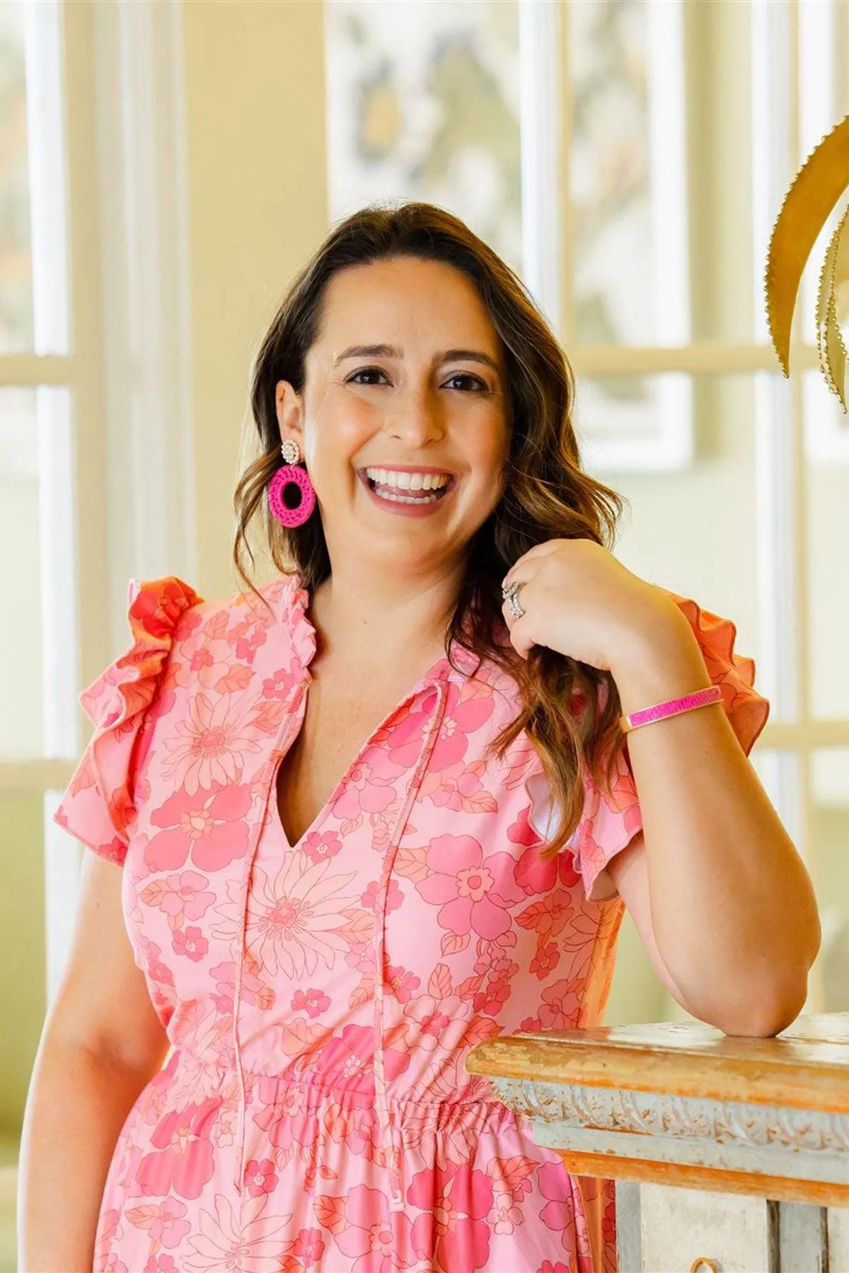 Elena Circle Wicker Pearl Drop Earrings in Pink sold by Canvas Style product image thumbnail 2