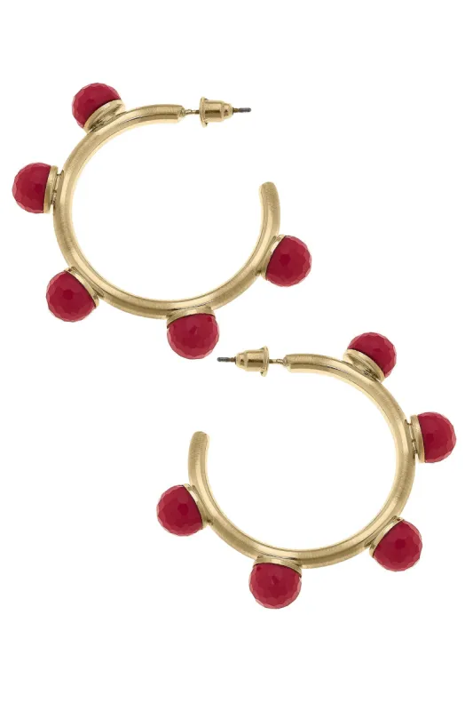 Allison Resin Beaded Hoop Earrings in Fuchsia sold by Canvas Style