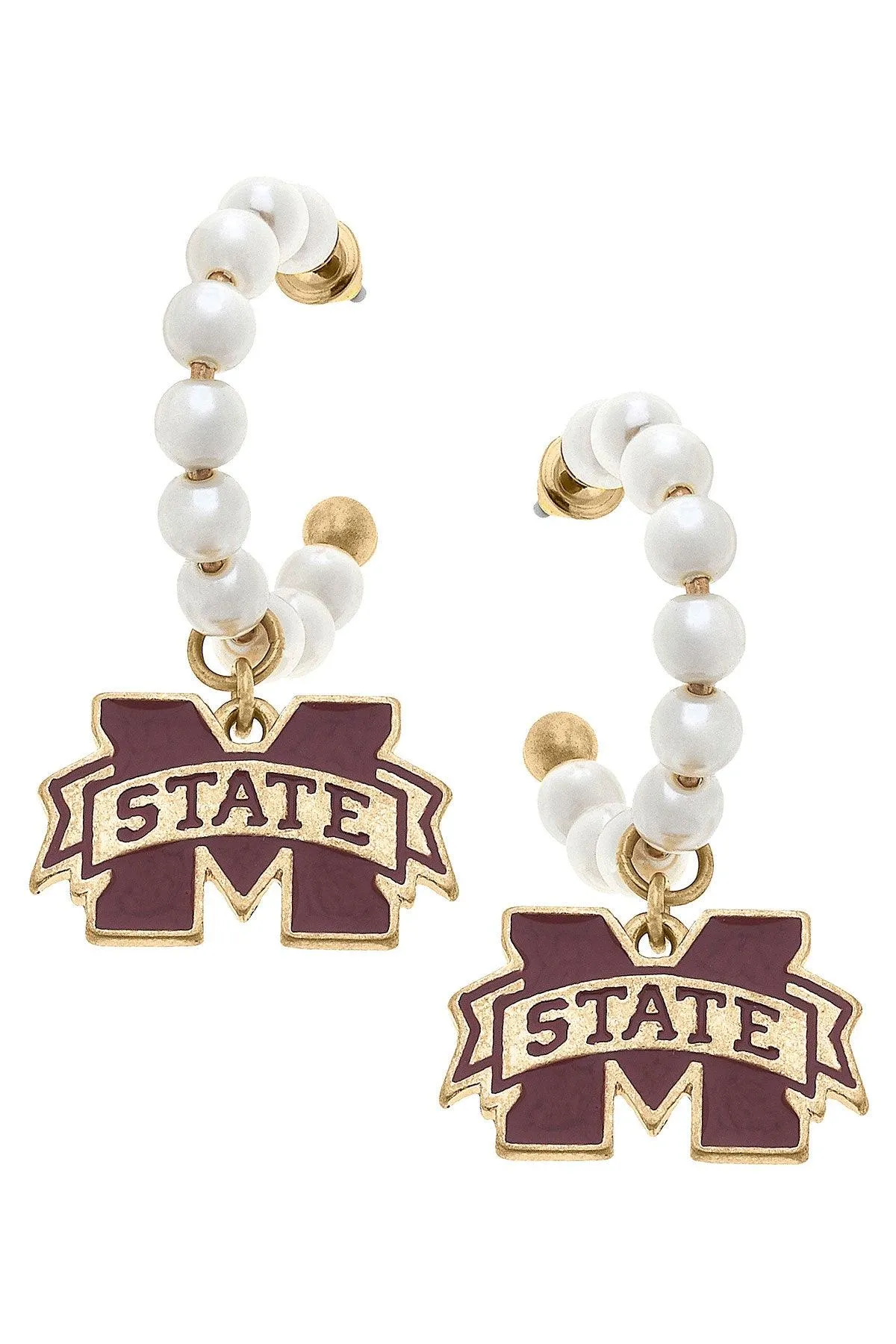 Mississippi State Bulldogs Pearl Hoop Enamel Drop Earrings sold by Canvas Style