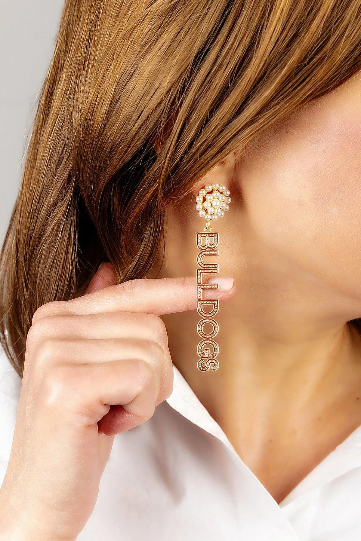 Mississippi State Bulldogs Pearl Cluster Dotted Enamel Drop Earrings - FINAL SALE sold by Canvas Style product image thumbnail 2