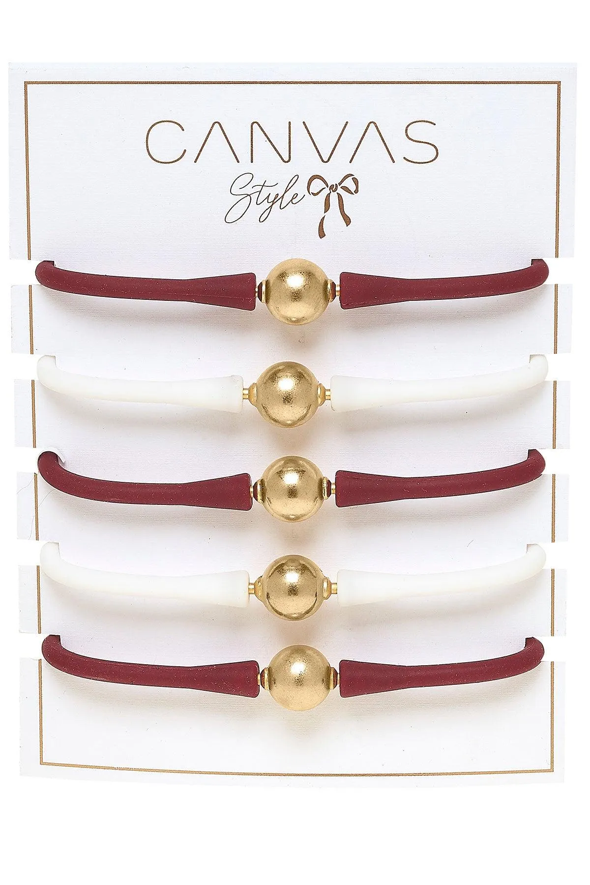 Bali Game Day 24K Gold Bracelet Set of 5 in Maroon & White sold by Canvas Style product image thumbnail 2
