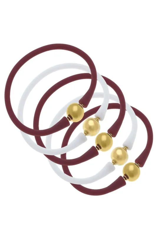 Bali Game Day 24K Gold Bracelet Set of 5 in Maroon & White sold by Canvas Style