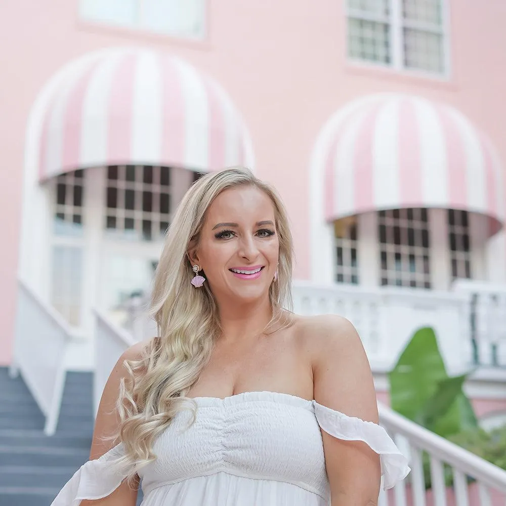 CANVAS Style x @thelovelyflamingo Enamel Scallop Shell Pearl Cluster Drop Earring in Pink - FINAL SALE sold by Canvas Style product image thumbnail 2