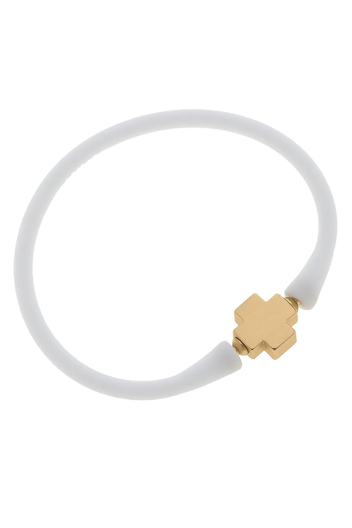 Bali 24K Gold Plated Cross Bead Silicone Bracelet in White - FINAL SALE sold by Canvas Style