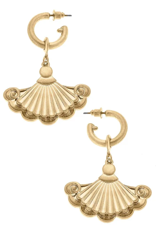 Evangeline French Fan Drop Hoop Earrings in Worn Gold sold by Canvas Style