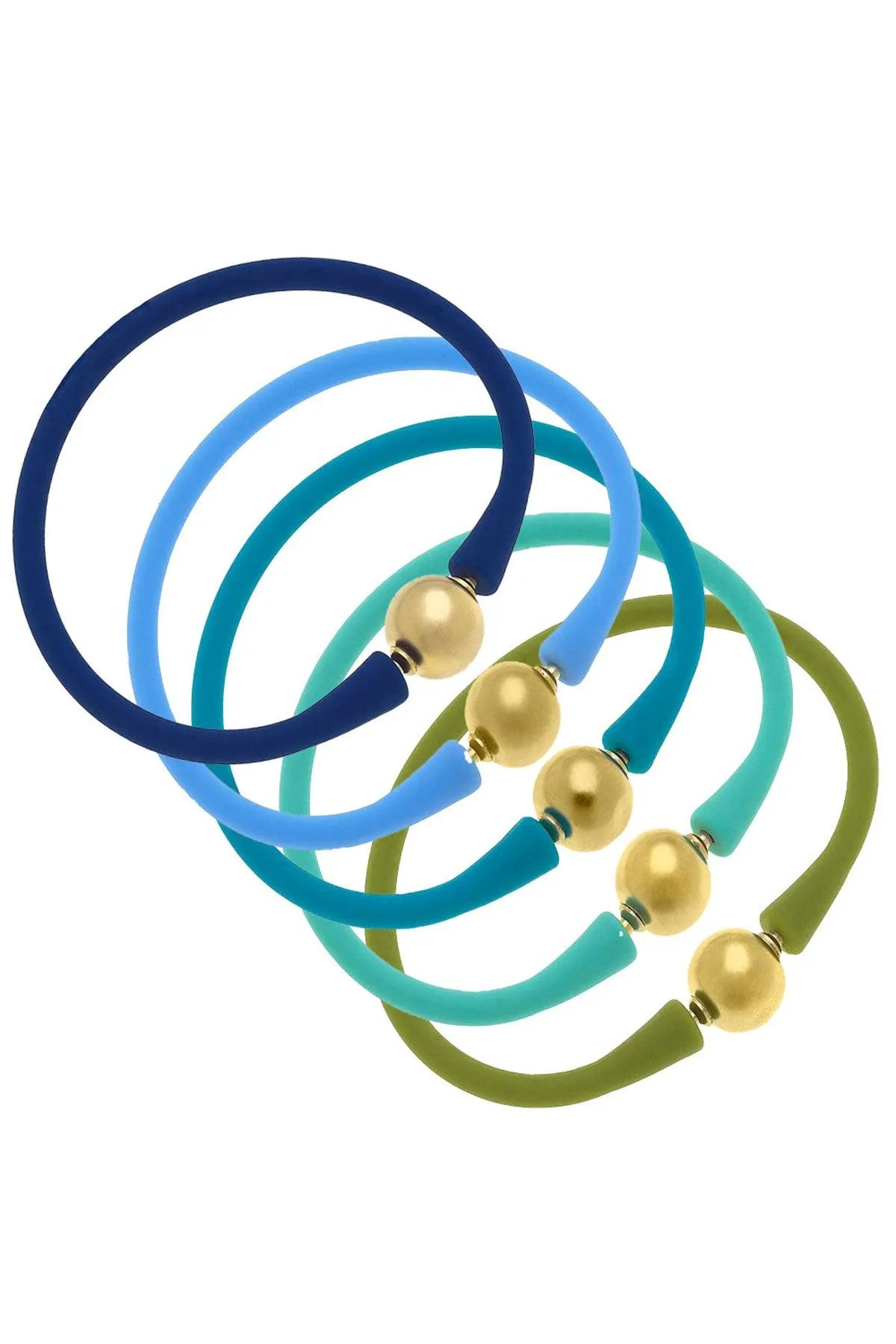 Bali 24K Gold Silicone Bracelet Stack of 5 in Peridot, Mint, Teal, Aqua & Royal Blue - FINAL SALE sold by Canvas Style