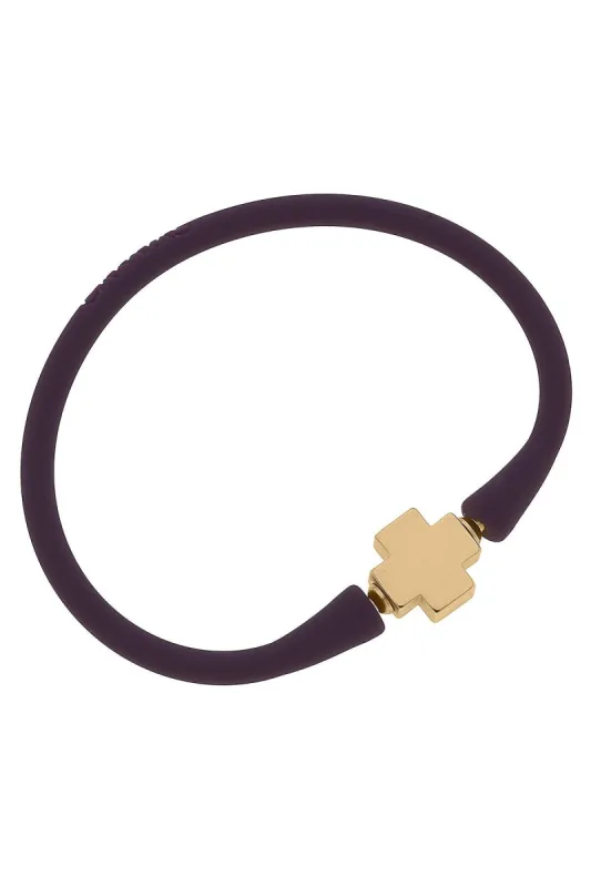 Bali 24K Gold Plated Cross Bead Silicone Bracelet in Plum - FINAL SALE sold by Canvas Style