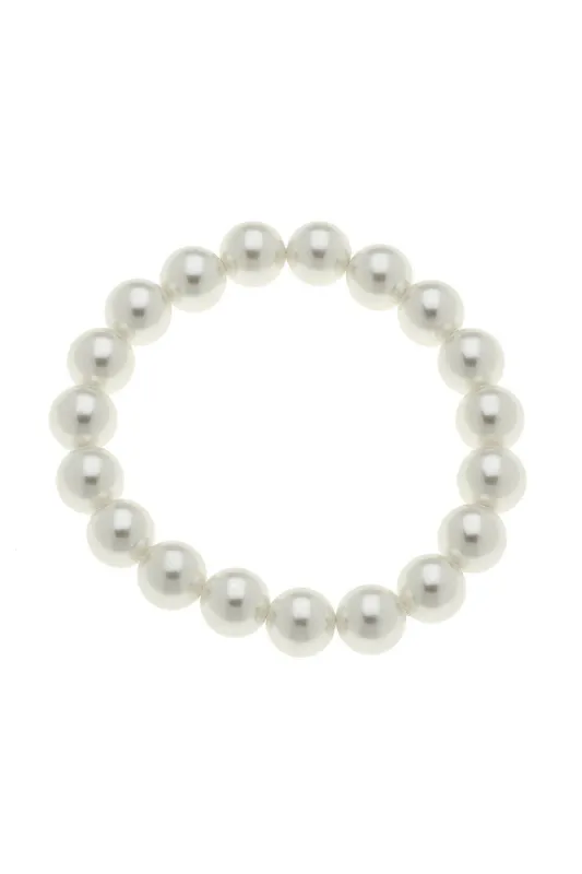 Chloe Beaded Pearl Stretch Bracelet in Ivory sold by Canvas Style