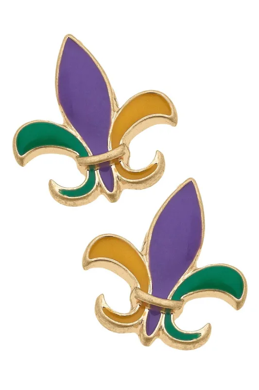 Mardi Gras Fleur De Lis Enamel Stud Earrings sold by Canvas Style