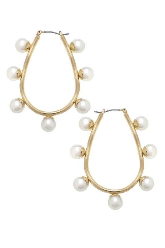Allison Studded Pearl Teardrop Hoop Earrings in Ivory sold by Canvas Style