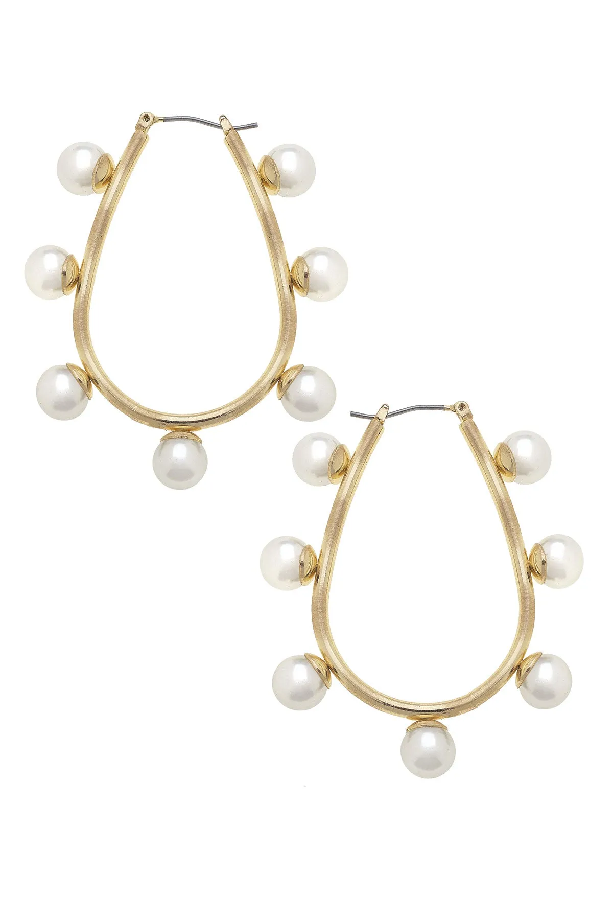 Allison Studded Pearl Teardrop Hoop Earrings in Ivory sold by Canvas Style