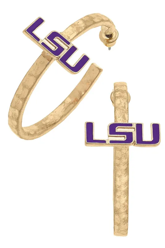 LSU Tigers Enamel Logo Hoop Earrings sold by Canvas Style