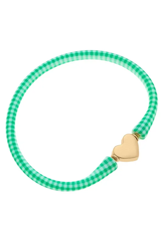 Bali Heart Bead Silicone Bracelet in Green Gingham - FINAL SALE sold by Canvas Style
