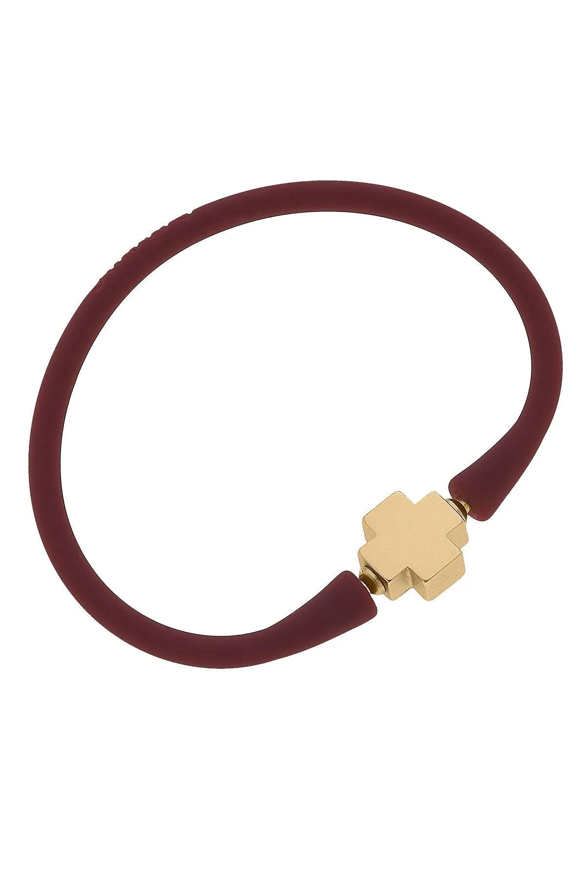 Bali 24K Gold Plated Cross Bead Silicone Bracelet in Burgundy - FINAL SALE sold by Canvas Style