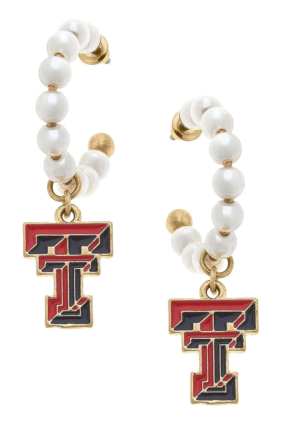 Texas Tech Red Raiders Pearl Hoop Enamel Drop Earrings - FINAL SALE sold by Canvas Style