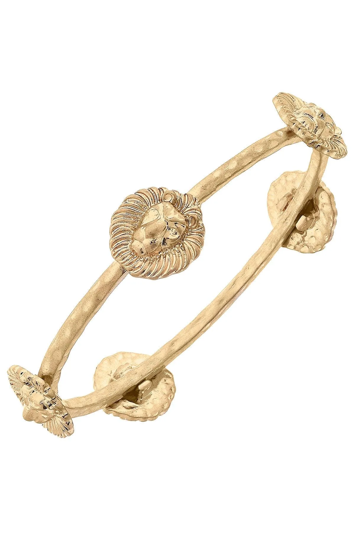 Roan Lion Head Bangle in Worn Gold sold by Canvas Style