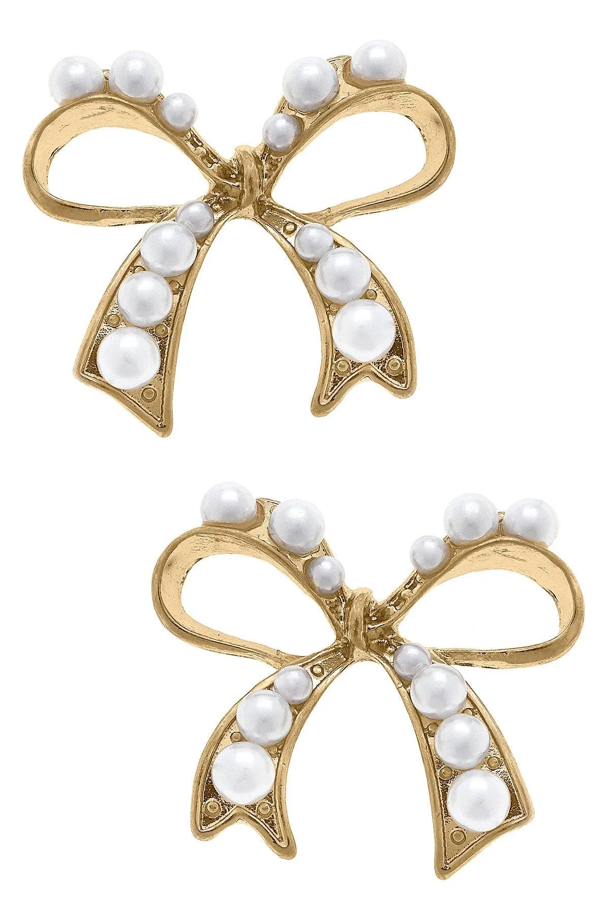 Harper Pearl-Studded Bow Stud Earrings in Ivory sold by Canvas Style