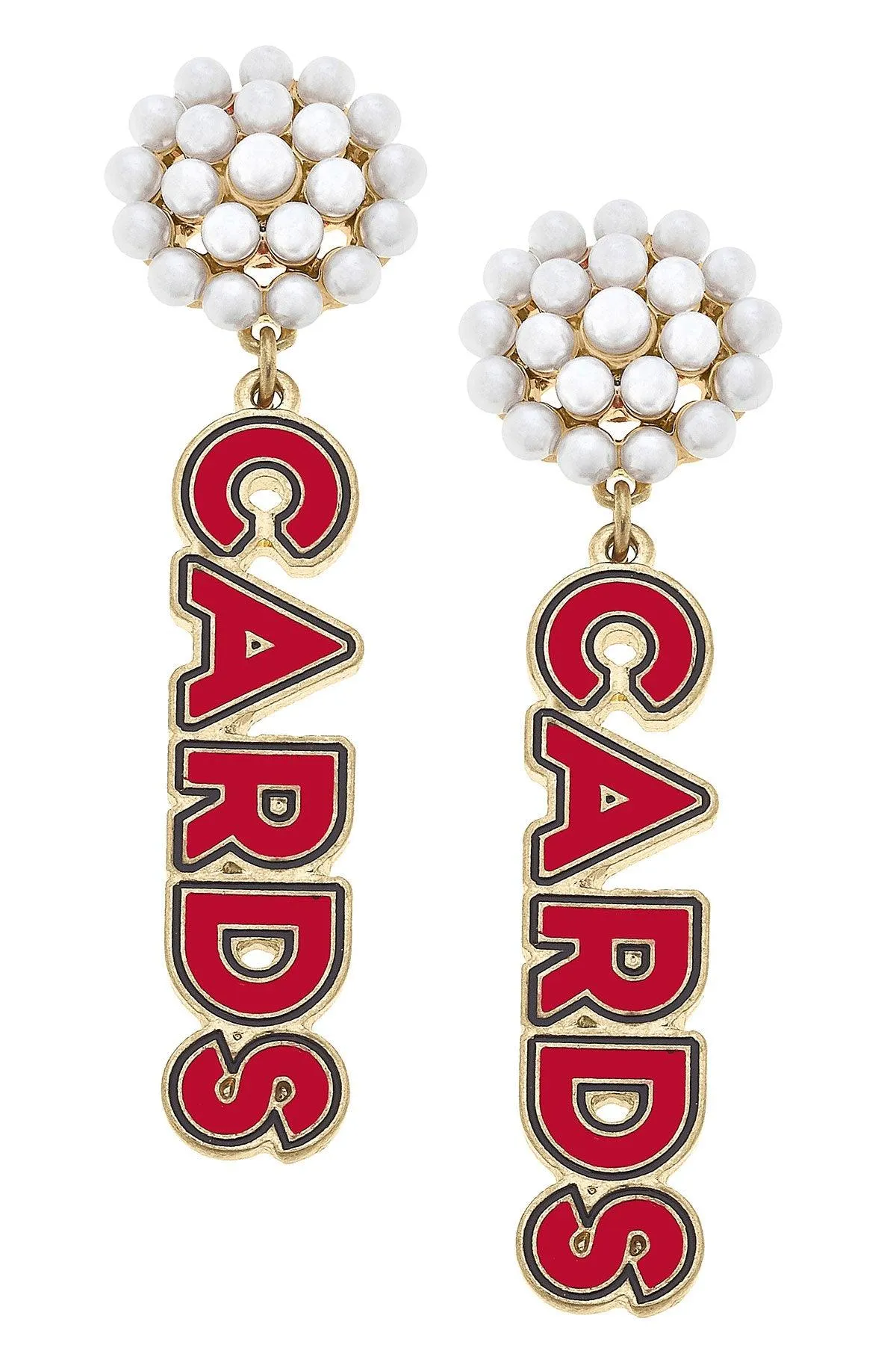 Louisville Cardinals Pearl Cluster Outline Enamel Earrings in Red/Black sold by Canvas Style