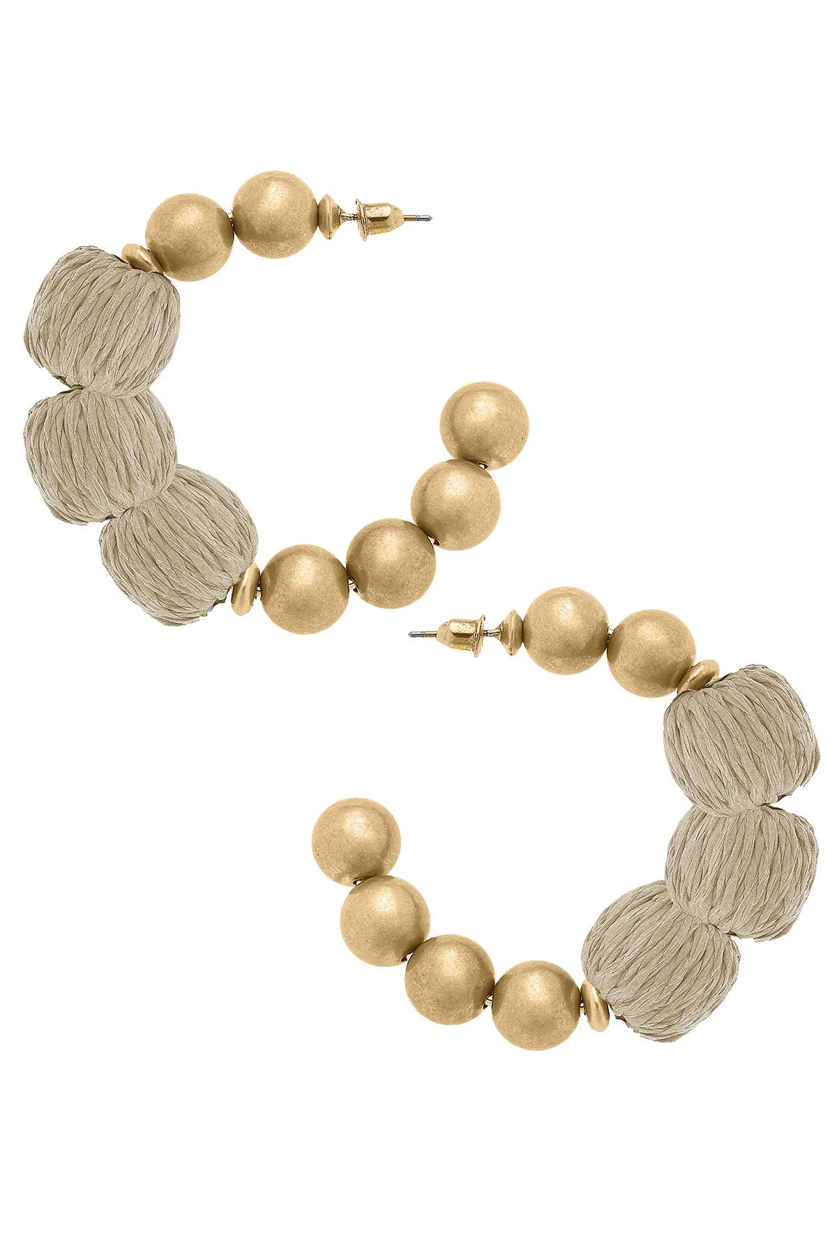 Barbados Raffia and Ball Bead Hoop Earrings in Natural sold by Canvas Style