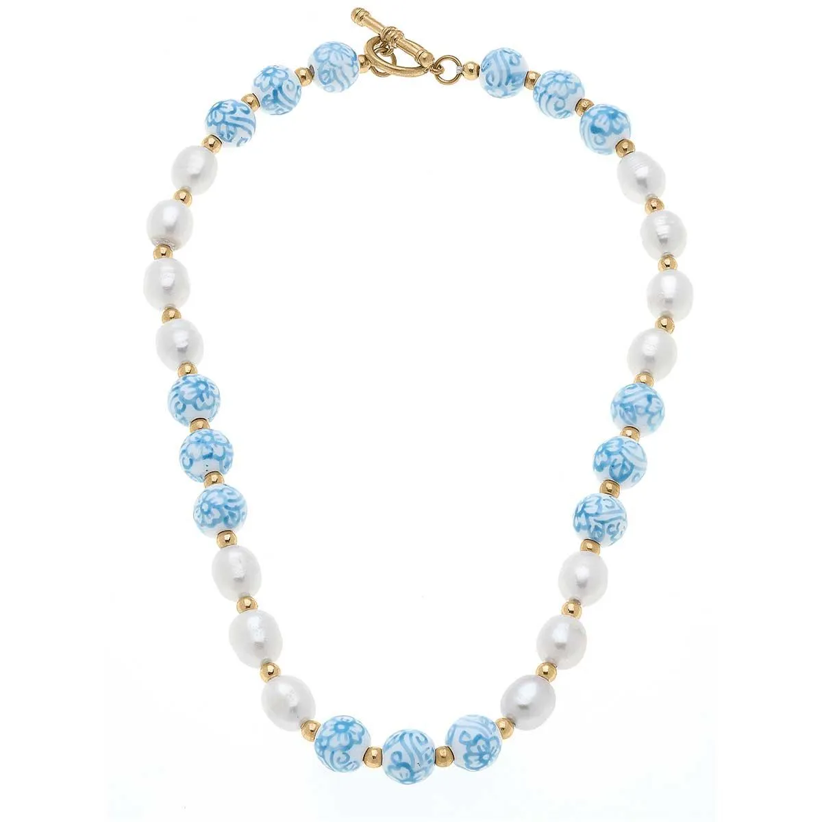 Blythe Porcelain & Pearl Beaded T-Bar Necklace in Wedgwood Blue - FINAL SALE sold by Canvas Style