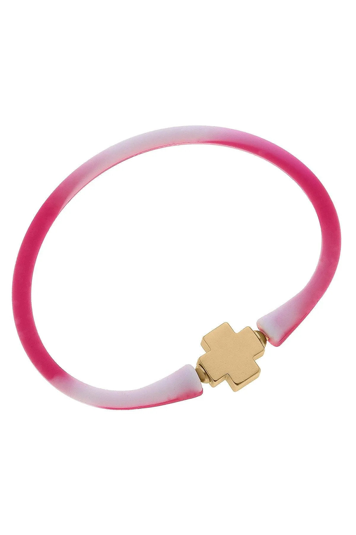 Bali 24K Gold Plated Cross Bead Silicone Bracelet in Tie Dye Pink - FINAL SALE sold by Canvas Style