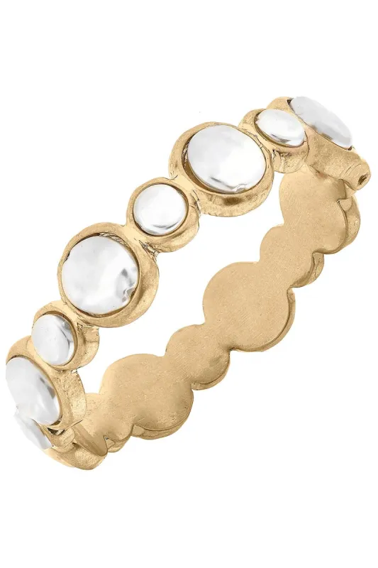 Mirabel Coin Pearl Statement Hinge Bangle in Ivory sold by Canvas Style