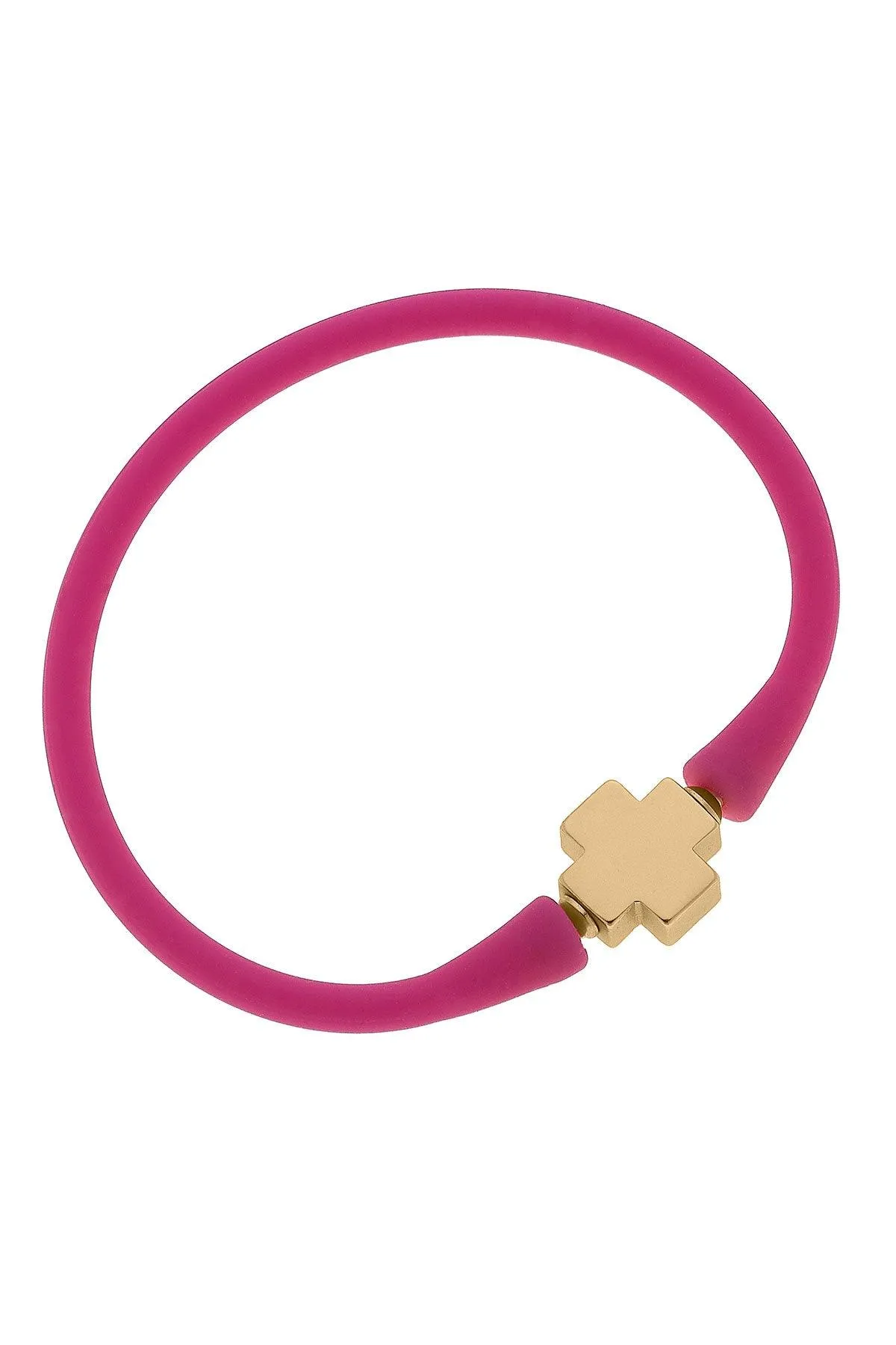 Bali 24K Gold Plated Cross Bead Silicone Bracelet in Magenta - FINAL SALE sold by Canvas Style