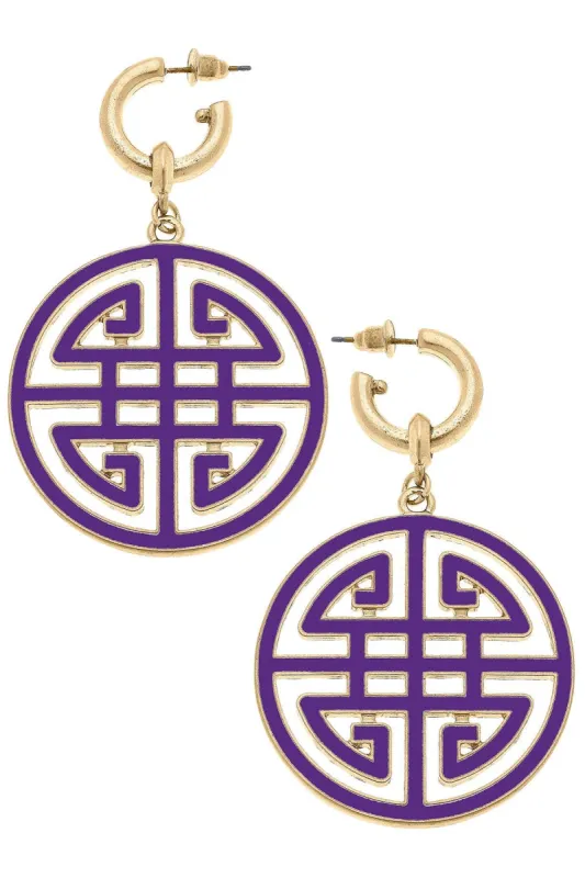 Jenson Game Day Greek Keys Enamel Statement Earrings in Purple sold by Canvas Style