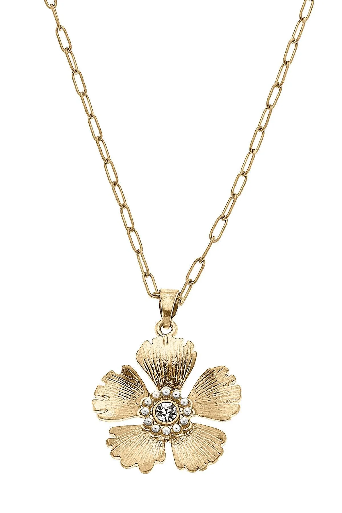 Tiana Flower Pendant Necklace in Worn Gold sold by Canvas Style