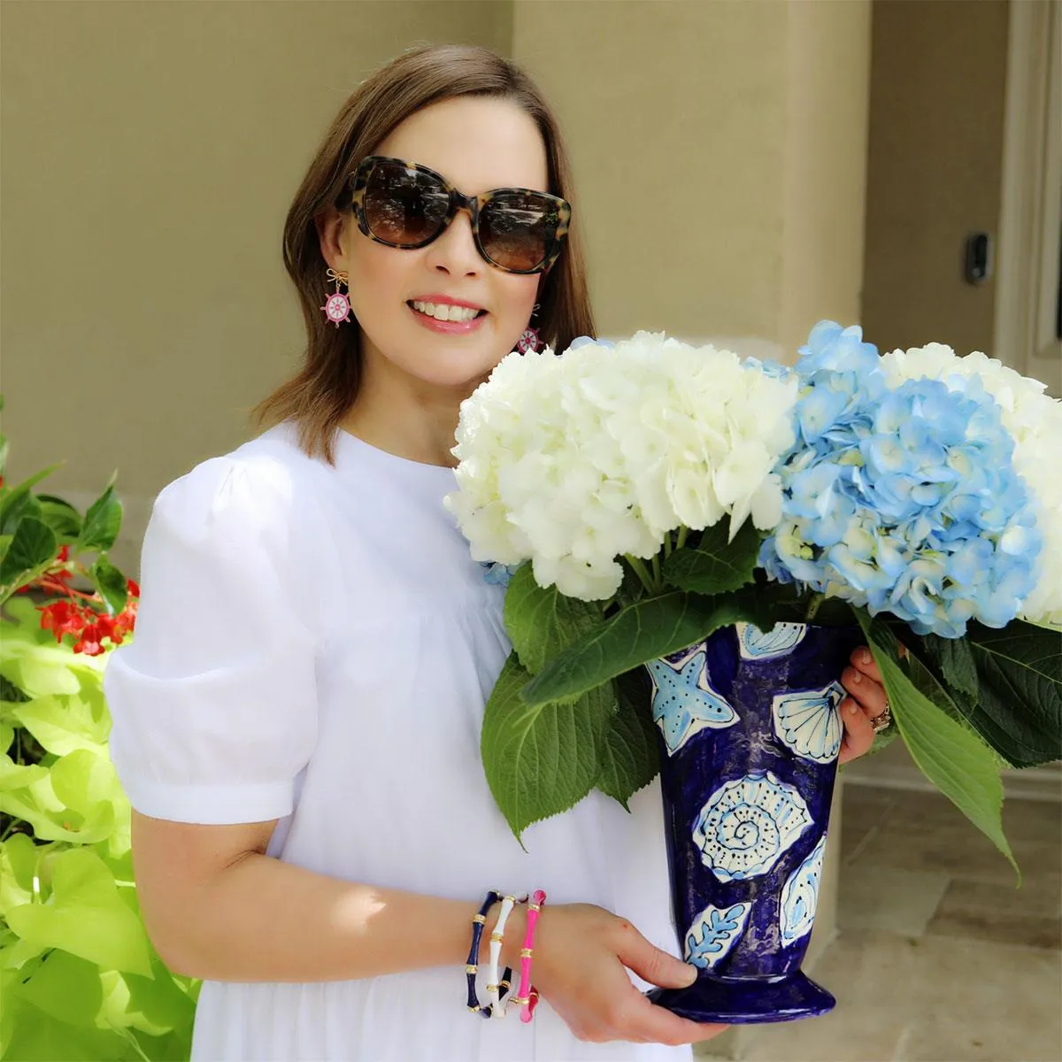 Bobbie Enamel Ship's Wheel Earrings in Pink & White sold by Canvas Style product image thumbnail 2