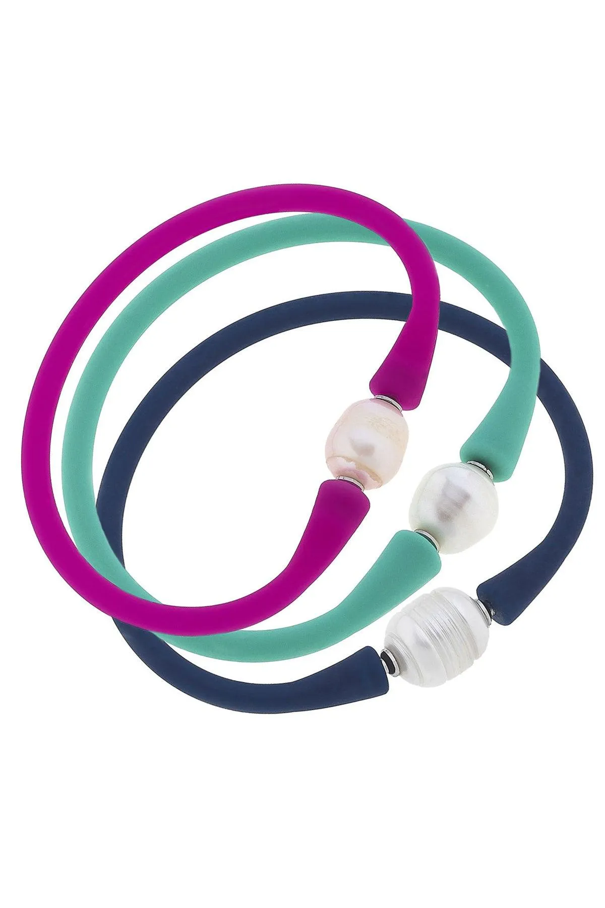Bali Freshwater Pearl Silicone Tropical Bracelet Set of 3 sold by Canvas Style